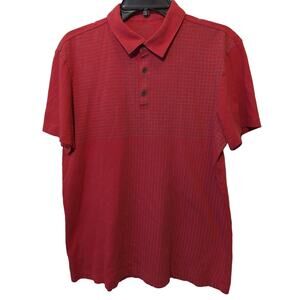 Calvin Klein Men's Red Button Up Polo with gray crisscrossing stripes Sz Large